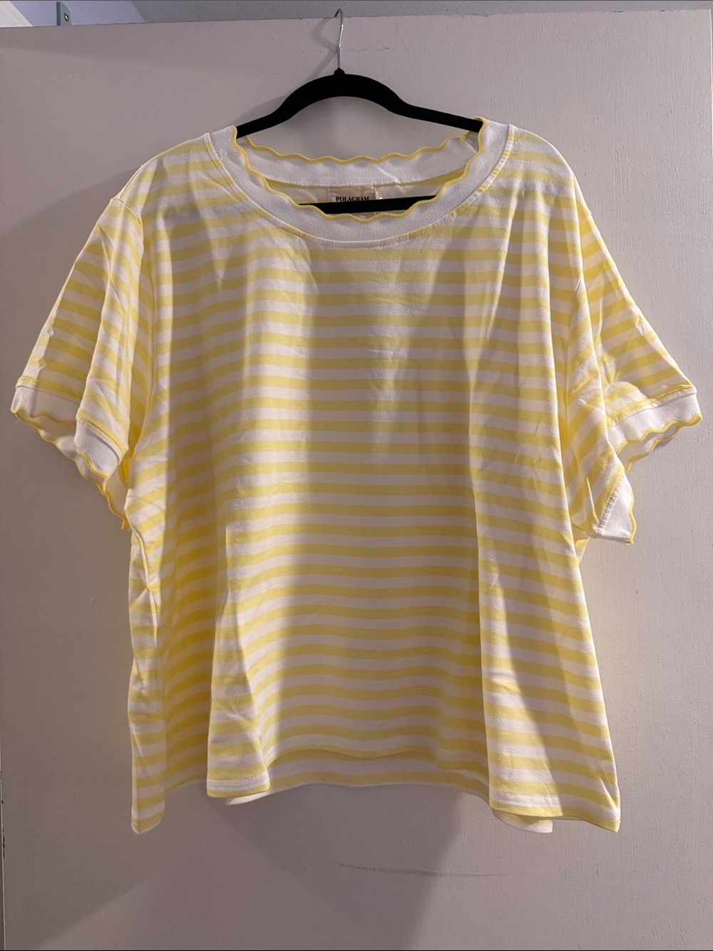 Butter Yellow & White Striped Short Sleeve Tee with Scalloped Edges (NWT)